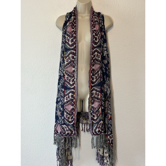 Lot 2 Soft Surroundings Topper Duster OS Open ColorfulCardigan Fringe Boho Artsy - Picture 2 of 11